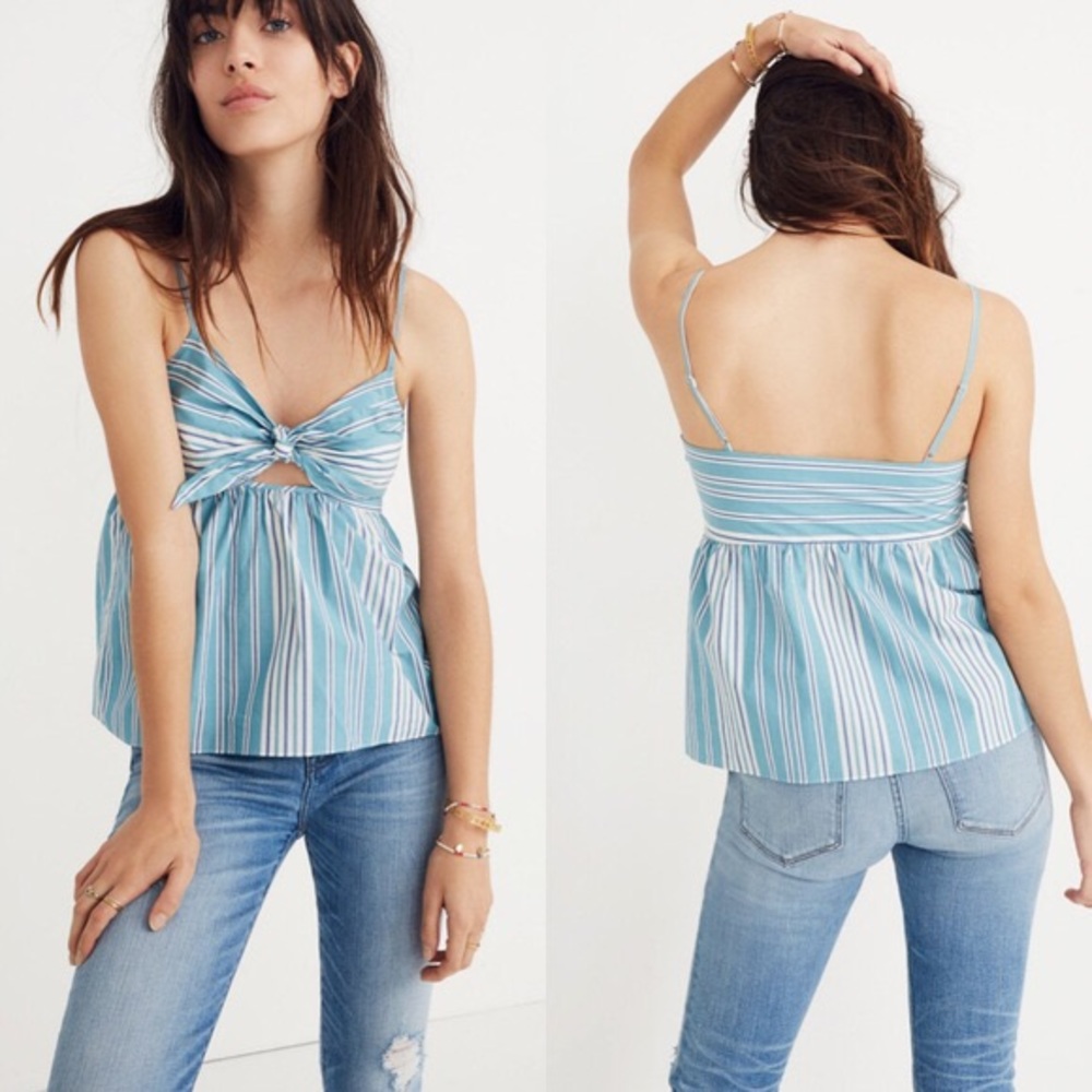 Madewell Striped Tie Front Keyhole Cami Top